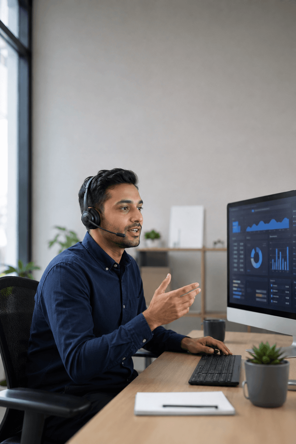Engineer answering a support call