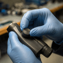 Technician calibrating an instrument