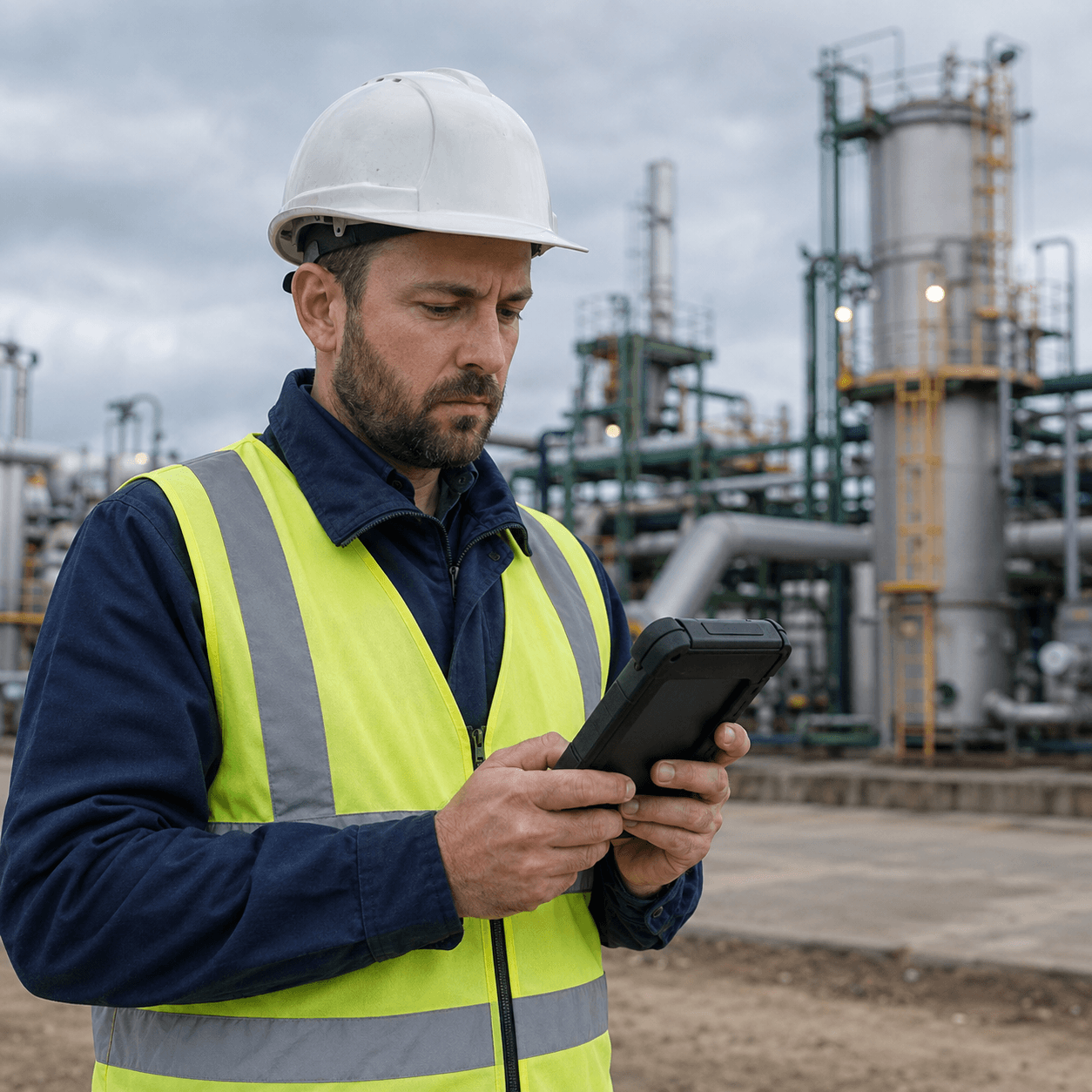Field engineer reviewing a reading